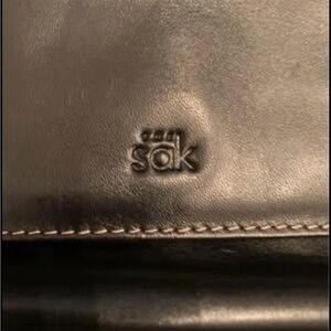 The Sak Pure Leather Black Hobo Shoulder Bag Purse 7”Hx10.25”x3”D